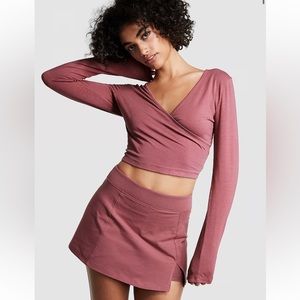 NWT PINK Cotton Long-Sleeve Wrap Crop Top Morning Rose - Small